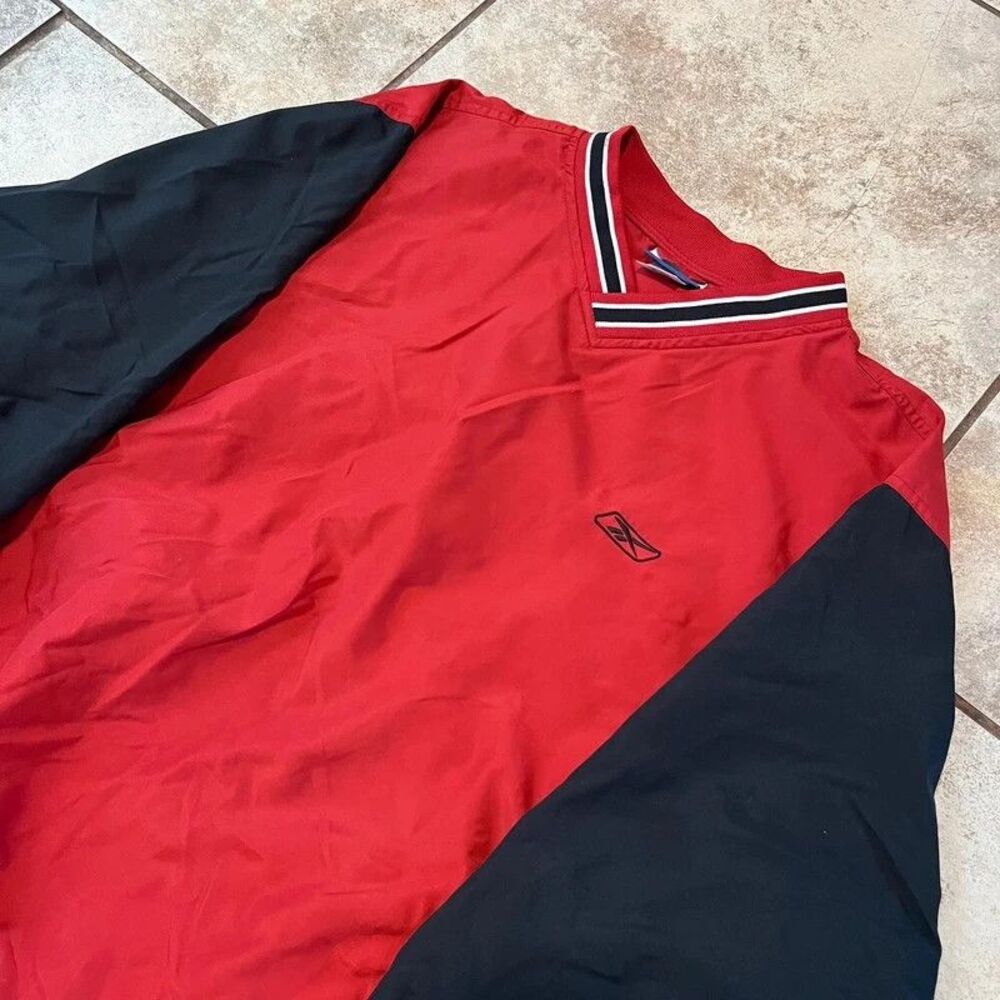 Vintage 90s Reebok V Neck Pullover Windbreaker Red Black Size L